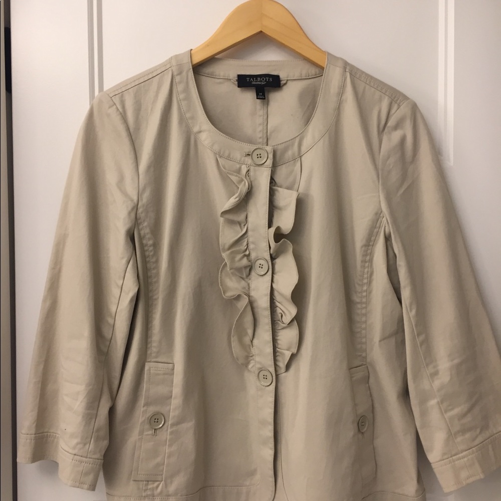 Talbots beige ruffle jacket size 14